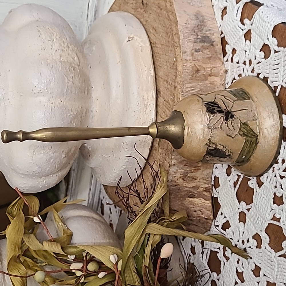 Vintage Brass Bell Cloisonne Flower Motif Bohemian